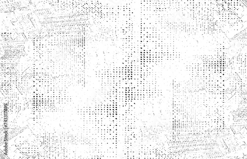 An abstract halftone texture. A chaotic pattern of black dots on a white background. Pixel abstract mosaic background Gradient design Isolated black elements on white background. 