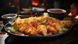 Delicious crispy tempura on a plate with blur background