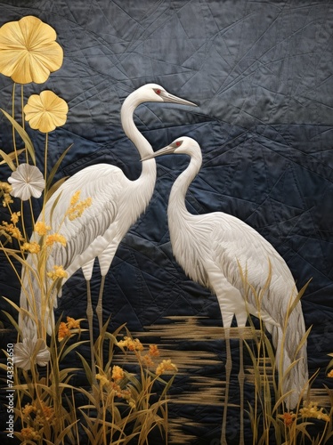 A pair of white birds are standing side by side  their feathers gleaming in the light. The two birds are closely positioned  creating a sense of unity and companionship.