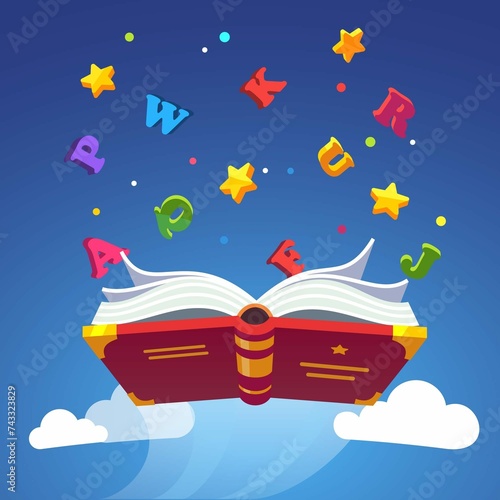 Magical Book Flying Scattering Alphabet Letters