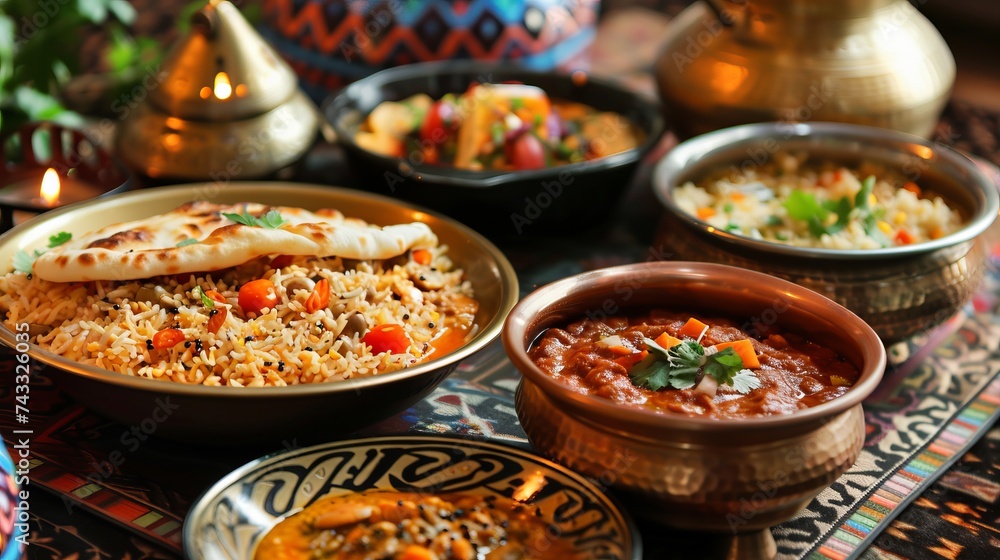 Authentic middle eastern suhoor and iftar meal: traditional ramadan cuisine stock image for cultural celebrations and culinary content