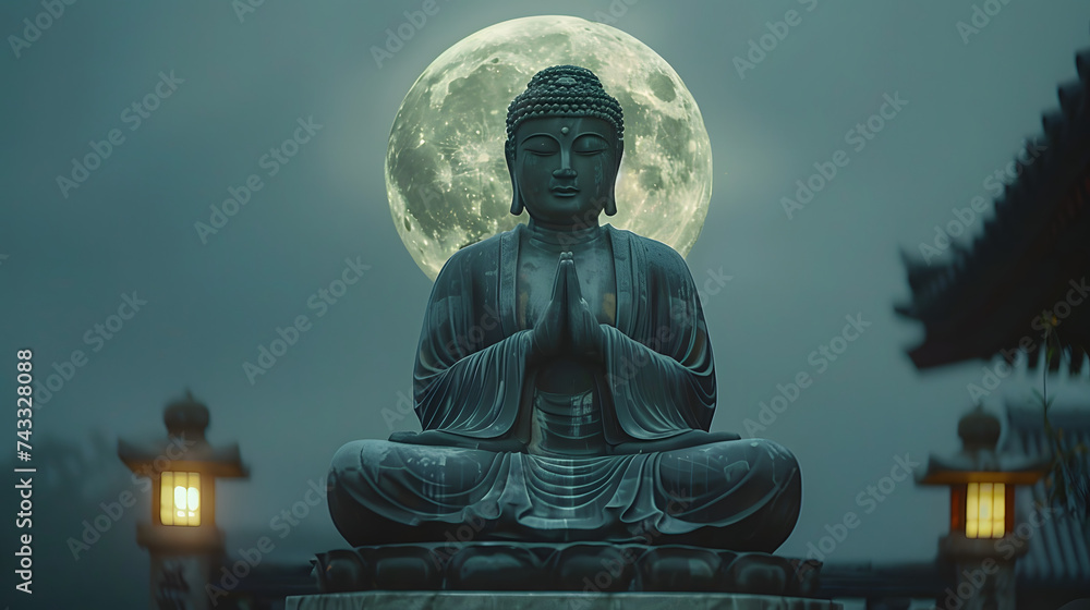 Buddha with moon on the background. Vesak Day Buddha with moon on the background. Vesak Day