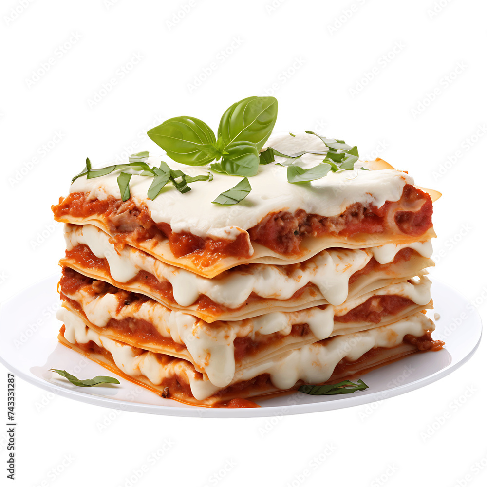 Clean Lasagna Cutout, Ensuring a Polished Appearance in Culinary Graphics Clean Lasagna Cutout, Ensuring a Polished Appearance in Culinary Graphics
