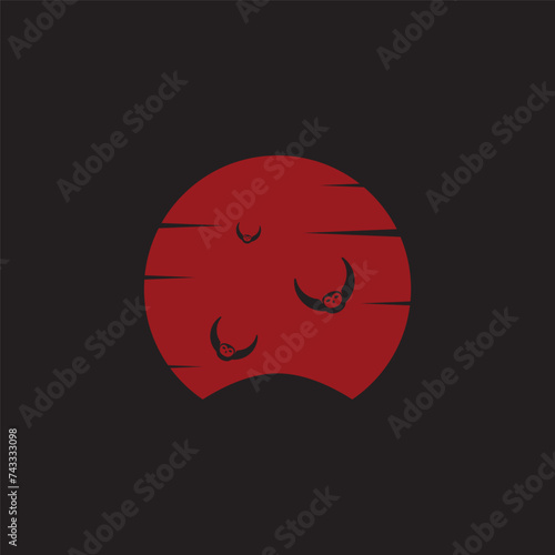 bat red moon logo design vector.