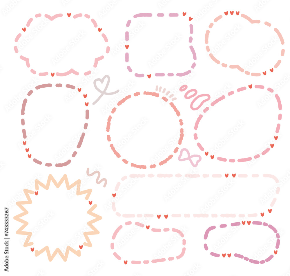 Set of pink color speech bubbles.Romantic chat frame.Doodle message or communication text box .Collection of colorful memo box. Hand drawn style cute chat cloud. Girl diary memo. Red blank for text. Set of pink color speech bubbles.Romantic chat frame.Doodle message or communication text box .Collection of colorful memo box. Hand drawn style cute chat cloud. Girl diary memo. Red blank for text.
