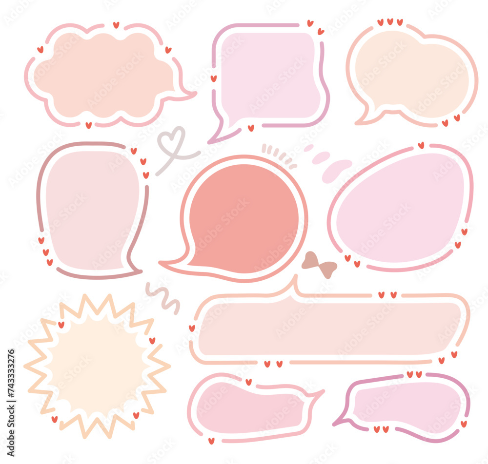 Set of pink color speech bubbles.Romantic chat frame.Doodle message or communication text box .Collection of colorful memo box. Hand drawn style cute chat cloud. Girl diary memo. Red blank for text. Set of pink color speech bubbles.Romantic chat frame.Doodle message or communication text box .Collection of colorful memo box. Hand drawn style cute chat cloud. Girl diary memo. Red blank for text.