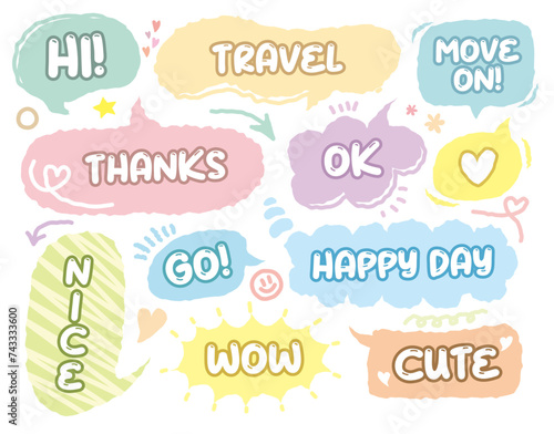 Dialogue speech bubbles. Chat balloons, small talk frames, conversation clouds with greeting phrases. Dialogue chat bubbles vector symbols. Thinking clouds or frames with messages for discussion