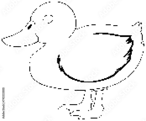 Black and white line art of a duck
