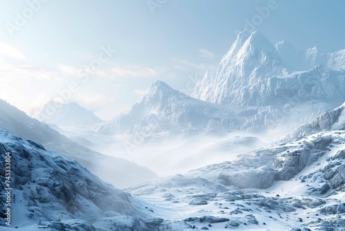 Mountain photo in cold weather with snow covered hills