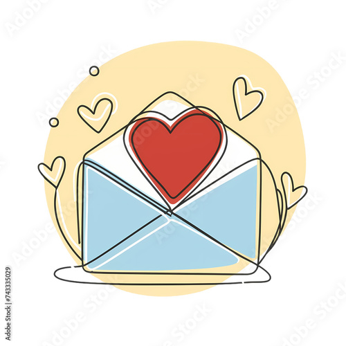 Mimimalist colorful love letter with a red hearts, clean design. Transparent background. photo