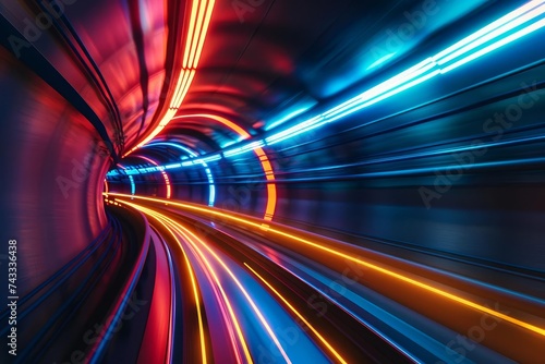 Neon lights creating a high-speed tunnel effect Perfect for futuristic or sci-fi themed backgrounds and designs
