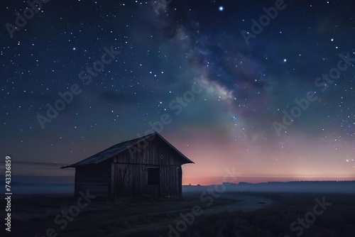 Rustic nativity scene in a wooden stable under a star-filled sky Christmas story © Bijac