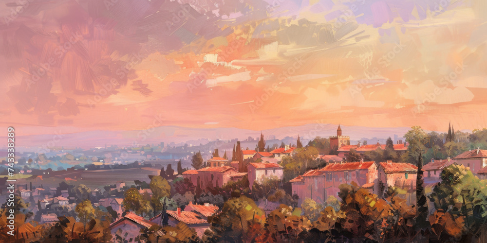 Obraz premium view of a town in the countryside, generative AI
