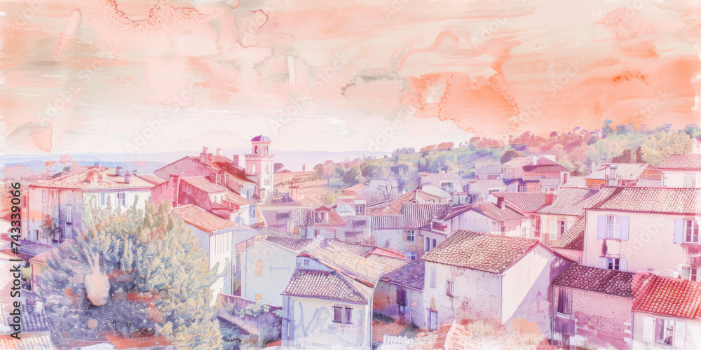 Naklejka premium view of a town in the countryside, generative AI