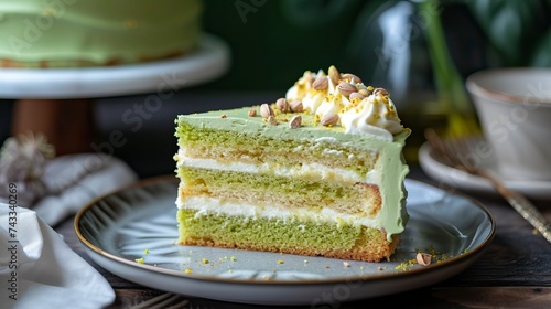 Pistachio Cardamom Delight Cake Slice , Birthday Cake, Sweet item, Anniversarry Cake, Food Photography