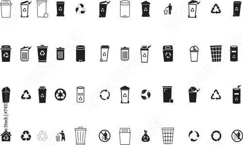 trash can icon and recycle icons set, trash bin, vector illustration