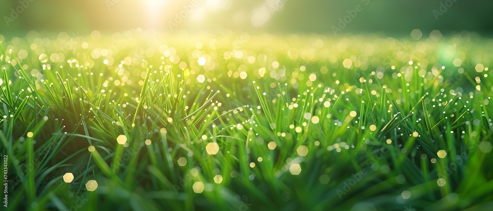 Dewy Green Grass Under Sunrays Dewy Green Grass Under Sunrays