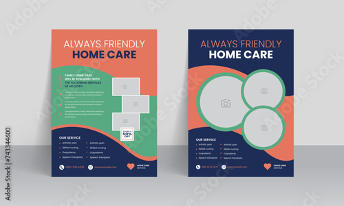 Professional home care flyer template and health care creative layout design