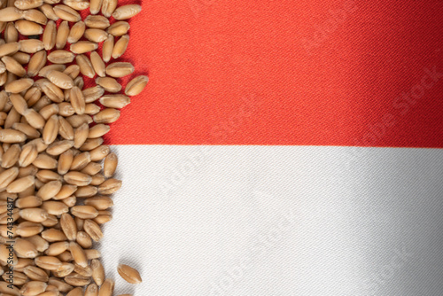 Wheat grains on the yellow and blue flag of Poland, Poland grain crisis, global hunger crisis concept
