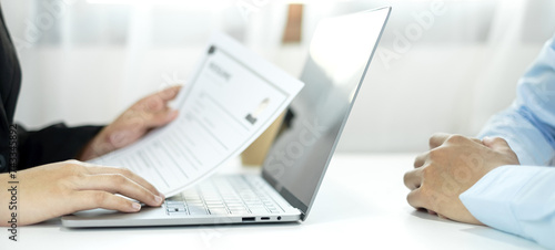 Wallpaper Mural HR Manager talks to job applicants for job interviews about careers and Her personal history in the company. Employment and Recruitment concepts Torontodigital.ca