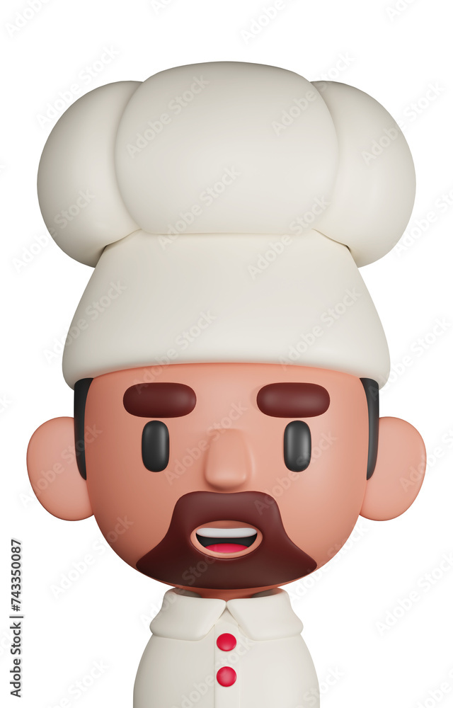 3D rendering cartoon cute chef with beard character illustration. 3D avatar 3D rendering cartoon cute chef with beard character illustration. 3D avatar