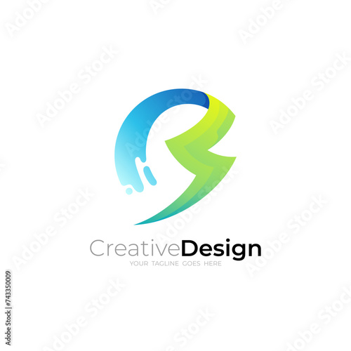 Free Download B logo and thunder design combination, swoosh icon, power logos - GFXLoad