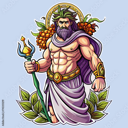 Dionysus ,Sticker Style, Full body, white background