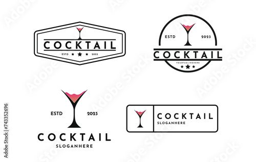Cocktail drink vintage logo design concept, cocktail drink alcohol logo design set collection