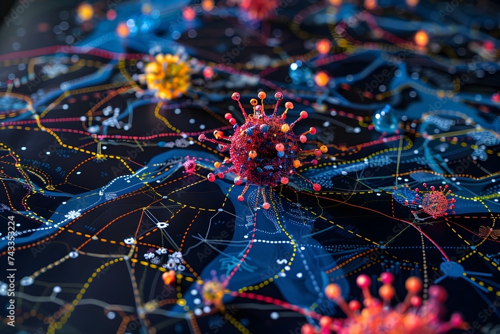 Intricately Mapped Network of Viruses and Their Connections - obrazy, fototapety, plakaty 