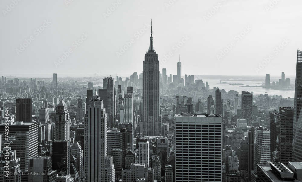 Empire State Building and New York City Skyline in black and white. New York, USA