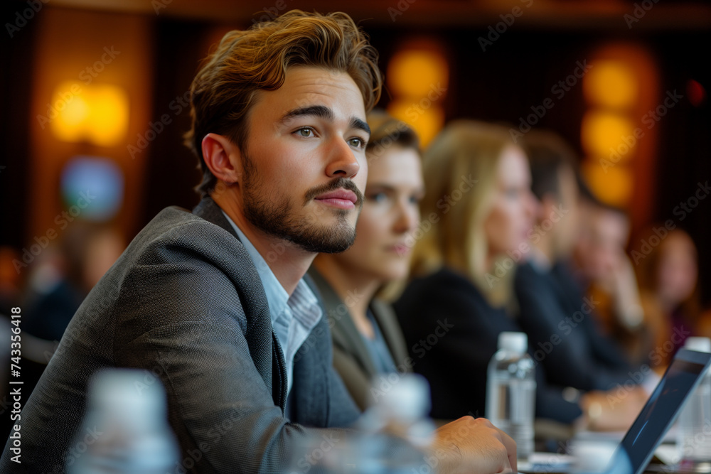 A handsome businessman in a suit, sitting alone at a dimly lit bar, takes a thoughtful sip of his coffee, observing the lively group of friends laughing and talking nearby A handsome businessman in a suit, sitting alone at a dimly lit bar, takes a thoughtful sip of his coffee, observing the lively group of friends laughing and talking nearby