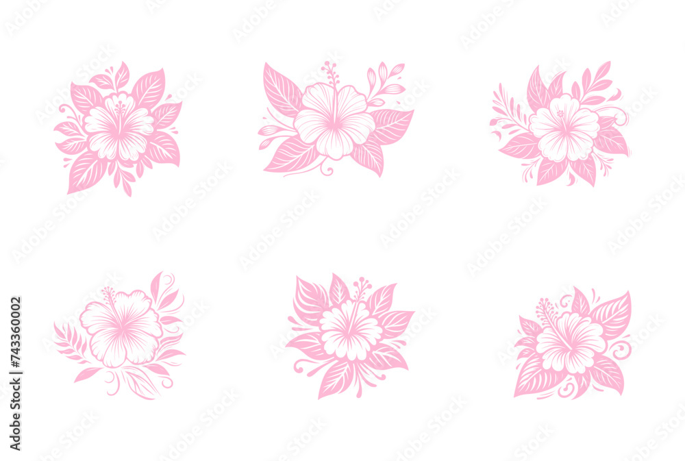 vector set of hibiscus flower line art style - pink (artwork 2) vector set of hibiscus flower line art style - pink (artwork 2)
