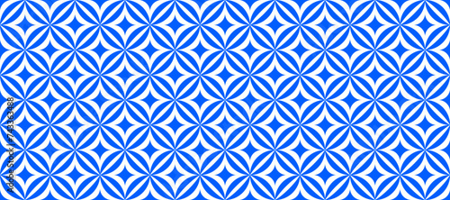 Seamless blue white tile pattern. Portugal ceramic mosaic wallpaper. Abstract geometric repeating decor for floor, wall, kitchen, bath, print. Simple ornamental indigo backdrop. Vector texture