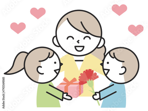 母の日に子供からプレゼントをもらう母親