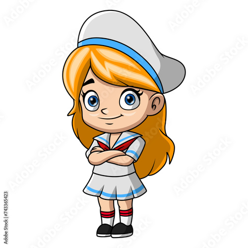 Cute little girl cartoon wearing sailor uniform