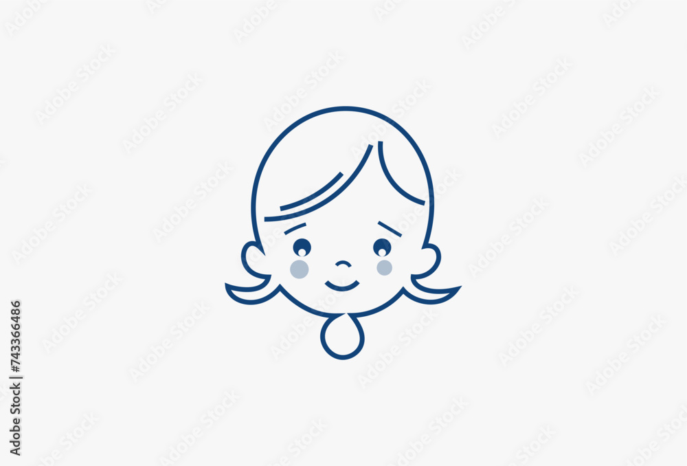Simple Line of cute girl chubby logo symbol vector icon illustration graphic design