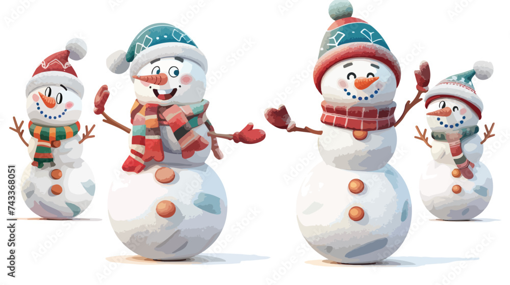 Snow man winter characters vector set. Snowman 3d