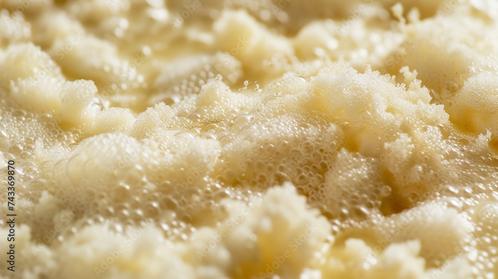 A closeup of a thick layer of yeast floating on the surface of the fermenting wine helping to convert sugar into alcohol. A closeup of a thick layer of yeast floating on the surface of the fermenting wine helping to convert sugar into alcohol.