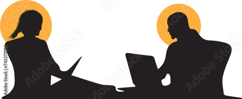 Business silhouette, office activity team silhouette at work