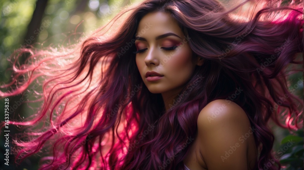 A woman with long hair and pink hair. Generative AI. A woman with long hair and pink hair. Generative AI.