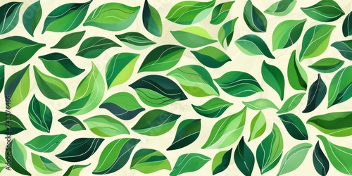 A refreshing pattern of varied green leaves on an off-white background, suggesting lushness and vitality.