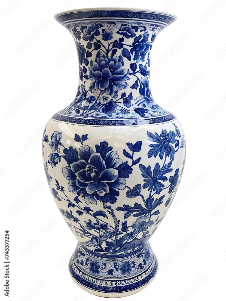 blue and white large vase isolate on white background PNG