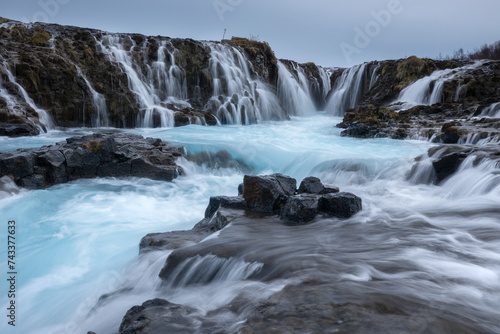 Close-up of a famous Bruarfoss waterfall rapids in the south of Iceland