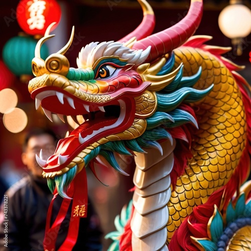 Chinese dragon statuettes, colorful representation of Chinese mythology creature