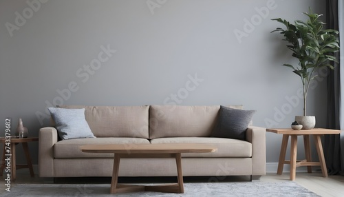 Contemporary simplistic minimal interior design modern living room with sofa and table © Gia