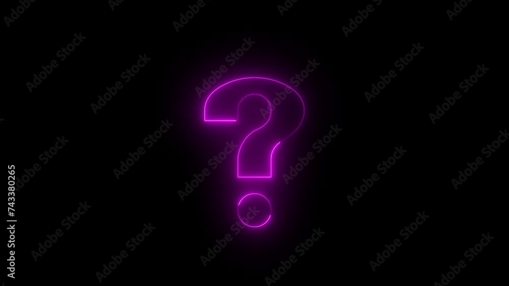 Neon glowing pink question mark icon animation in black background Neon glowing pink question mark icon animation in black background