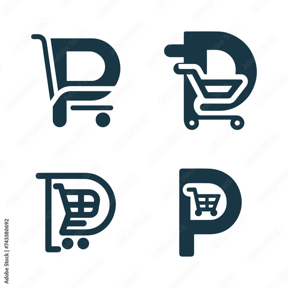 Letter P Shopping Cart Logo Template Use logo T-shirt - obrazy, fototapety, plakaty 