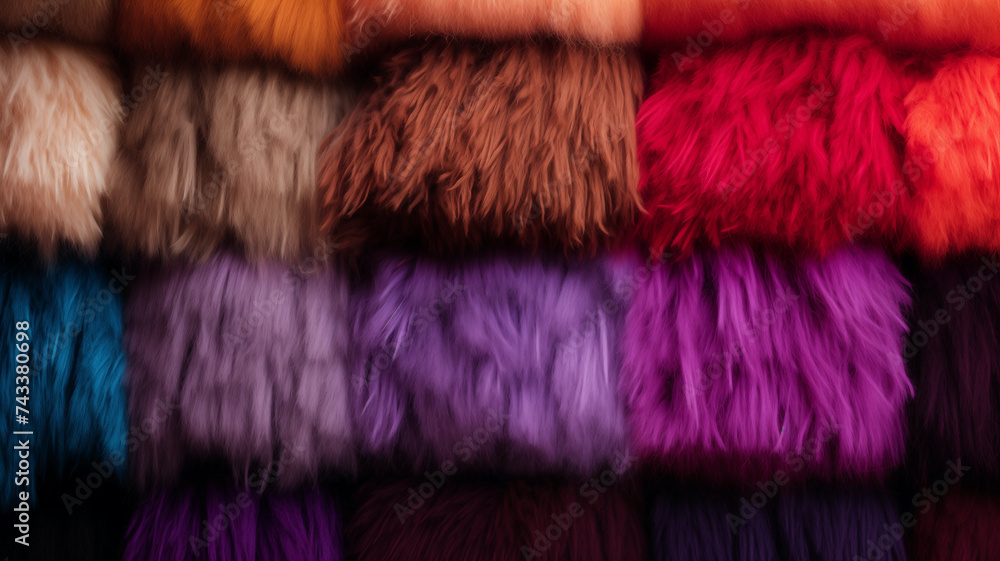 Llama wool background featuring materials dyed in various colors