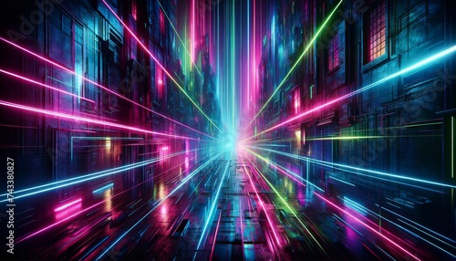Cyberpunk Neon Corridor with Glowing Lines