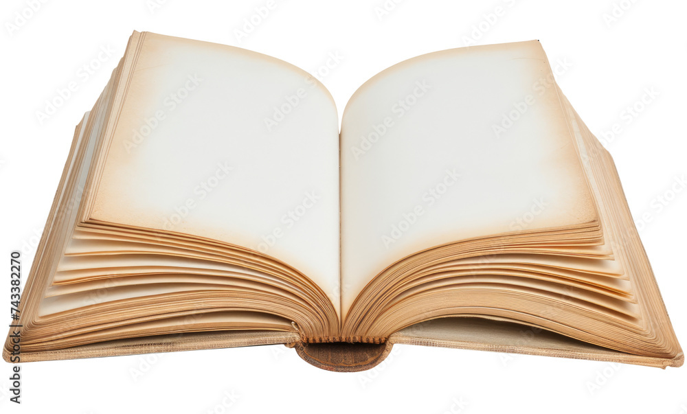Fototapeta premium Old opened book isolated on transparent background, top view